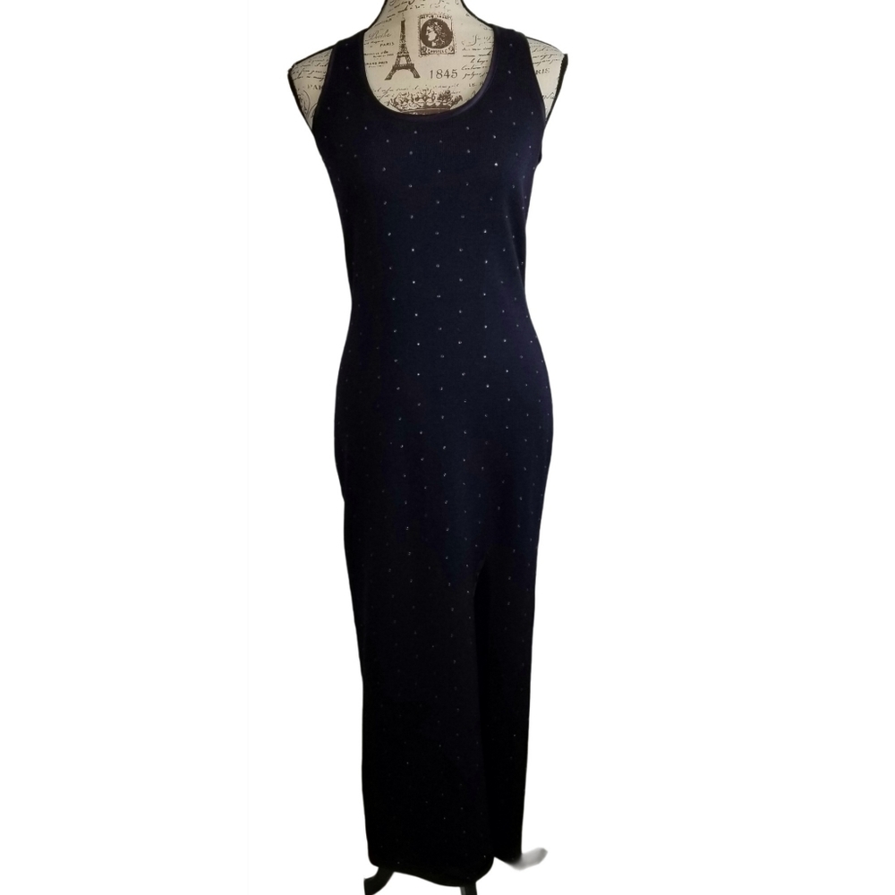 El-Ana Navy Rhinestone Studded Maxi Bodycon Dress